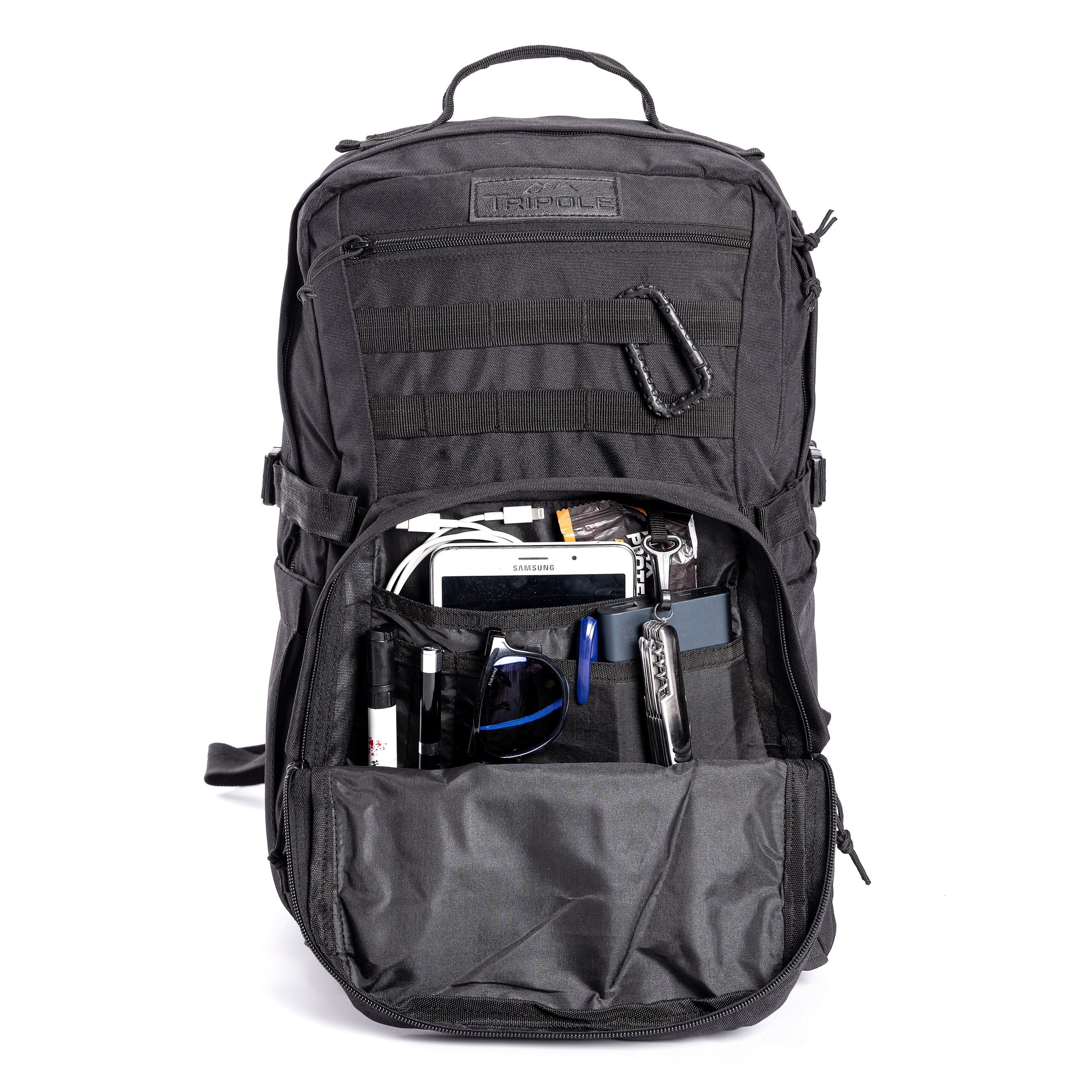 Tripole Captain 25 Litres Tactical Backpack with MOLLE Webbing and Carabiner Black