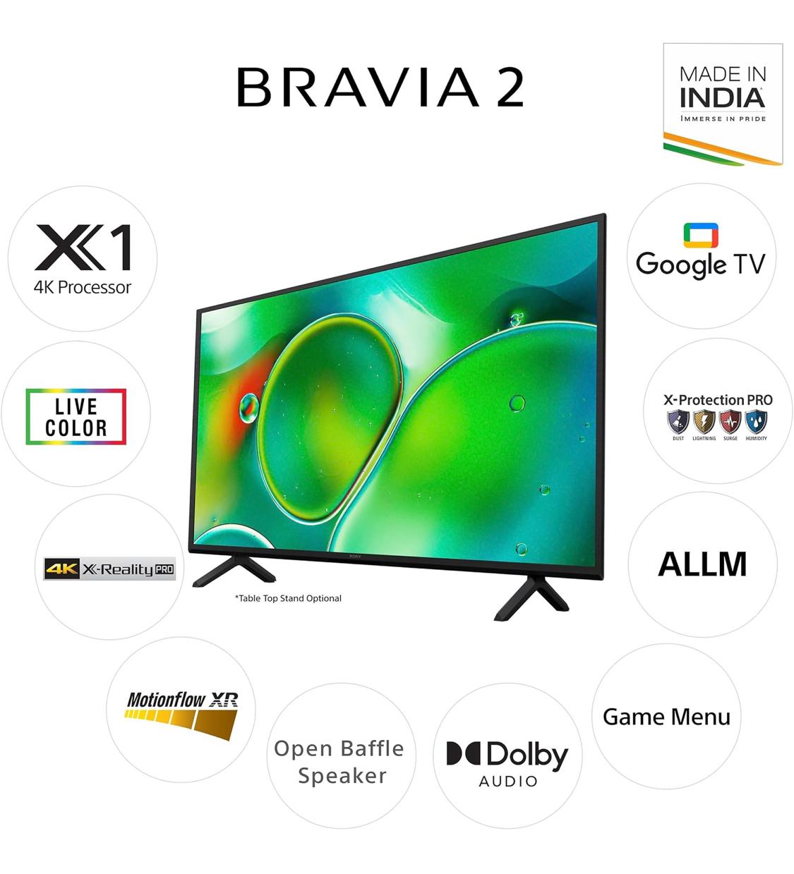 Sony BRAVIA 2 Series 126 cm (50 inches) 4K Ultra HD Smart LED Google TV K-50S20 (Black)