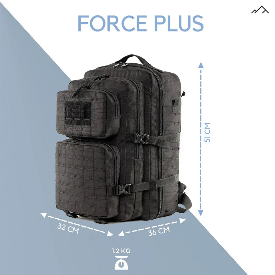 Tripole Force Plus Tactical Army 50 Litre Bag & Backpack with Laser-cut MOLLE Black | 3 Year Warranty