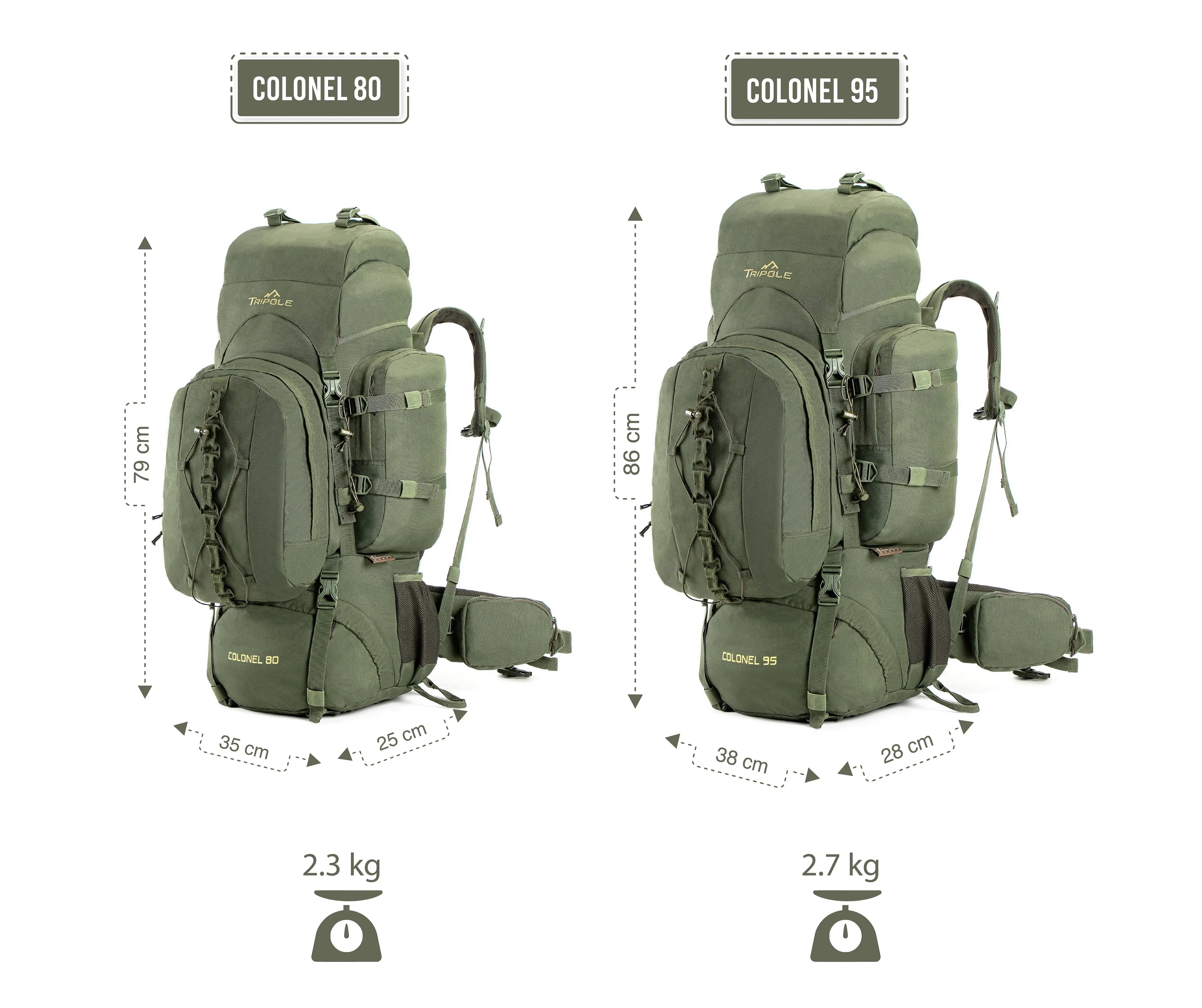 Tripole Colonel Metal Frame Rucksack with Detachable Bag & Rain Cover for Trekking & Travelling | Men & Women | 3 Year Warranty | Army Green | 95 Litre
