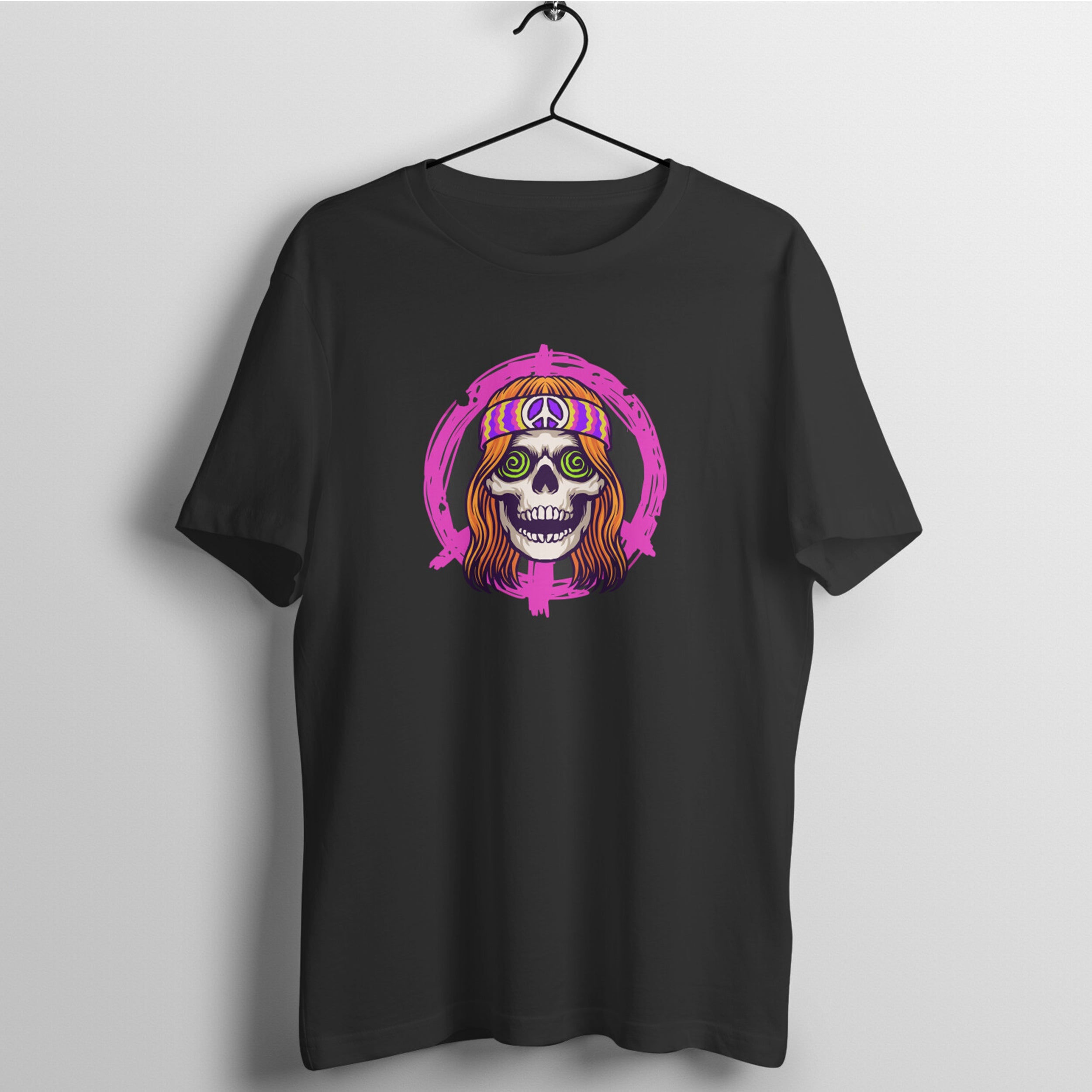 SIRIMIRI Hippy Skull Design Round Neck T-shirt