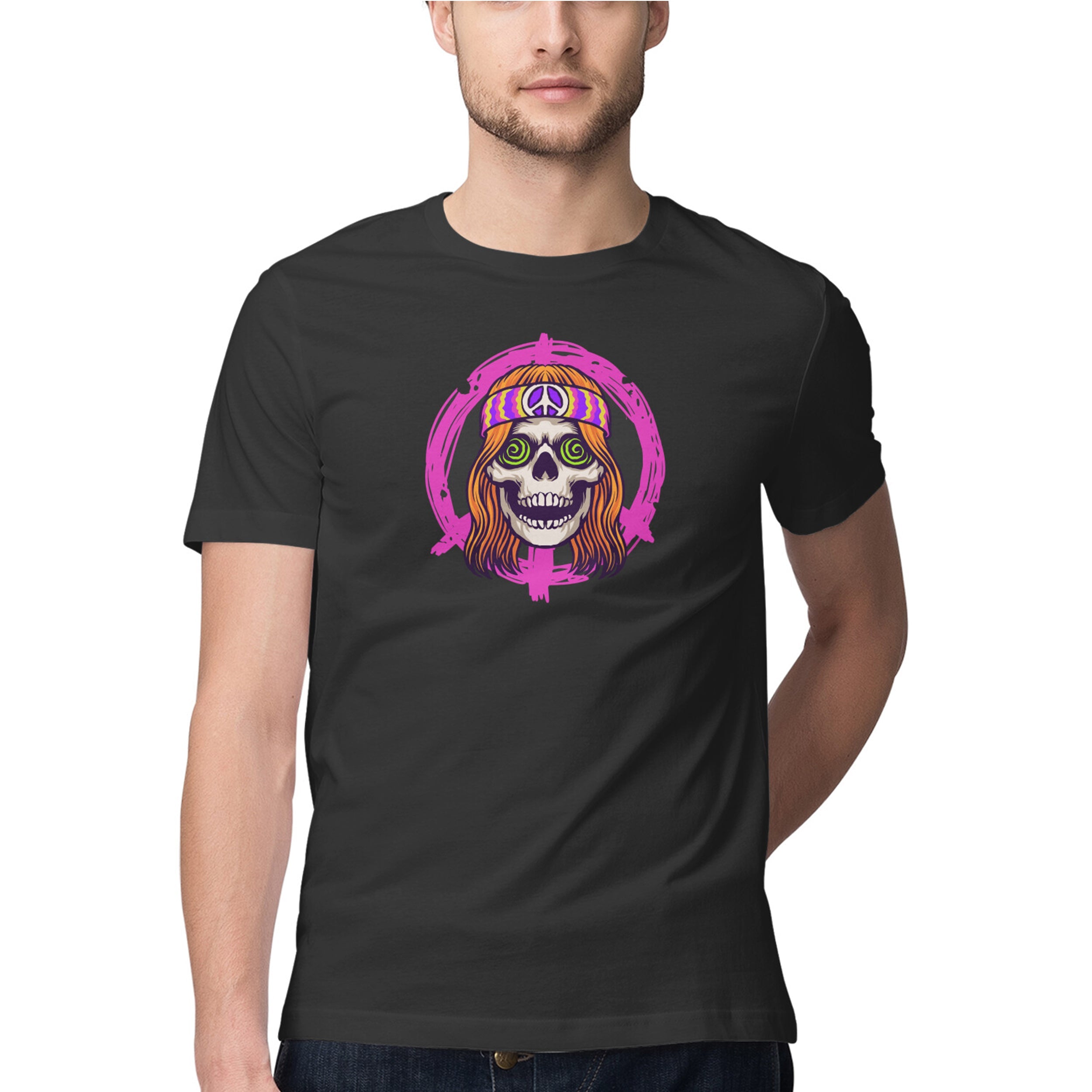 SIRIMIRI Hippy Skull Design Round Neck T-shirt