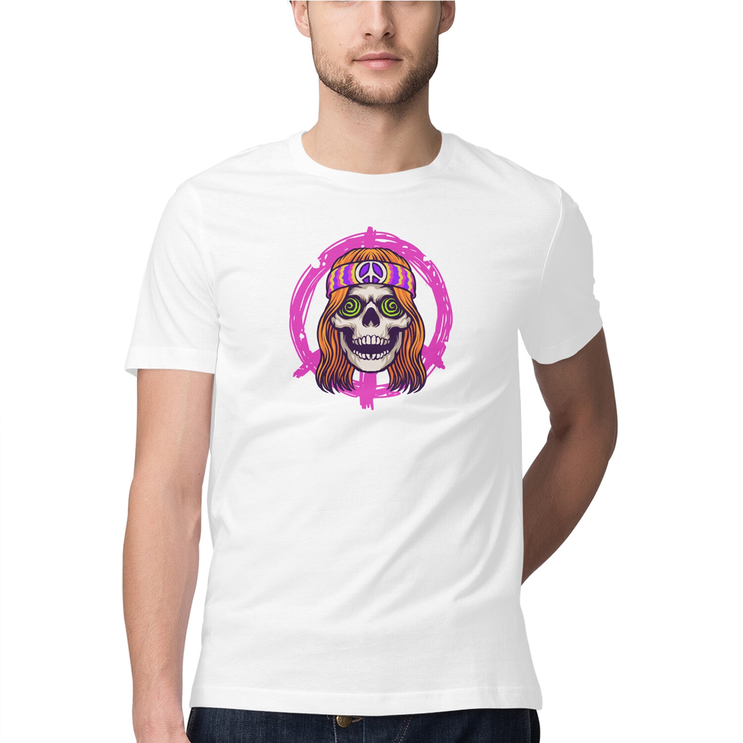 SIRIMIRI Hippy Skull Design Round Neck T-shirt