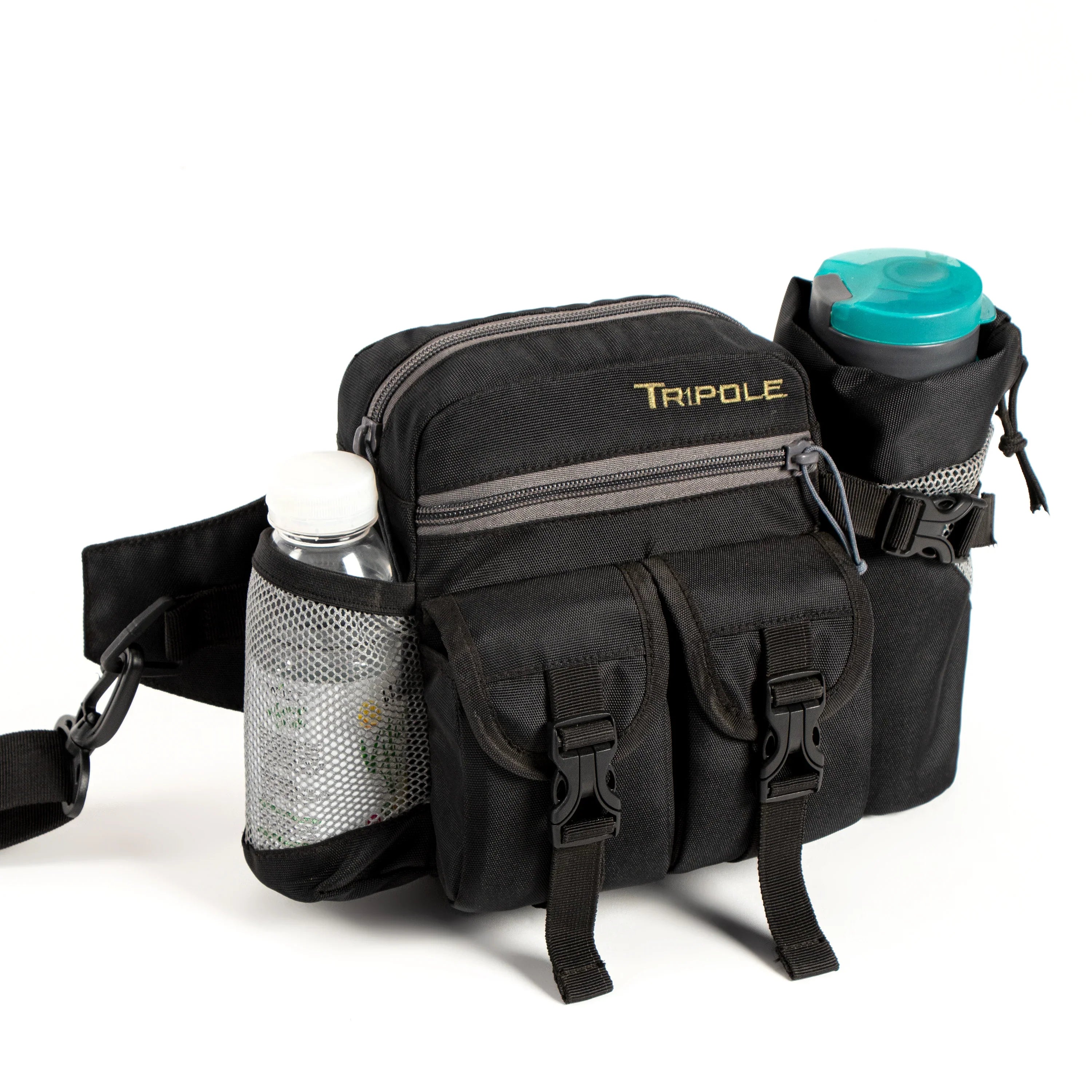 Tripole Waist Pack with Detachable Bottle Holder - Multi-Utility Waist and Sling Bag for Hiking, Cycling, and Backpacking Black