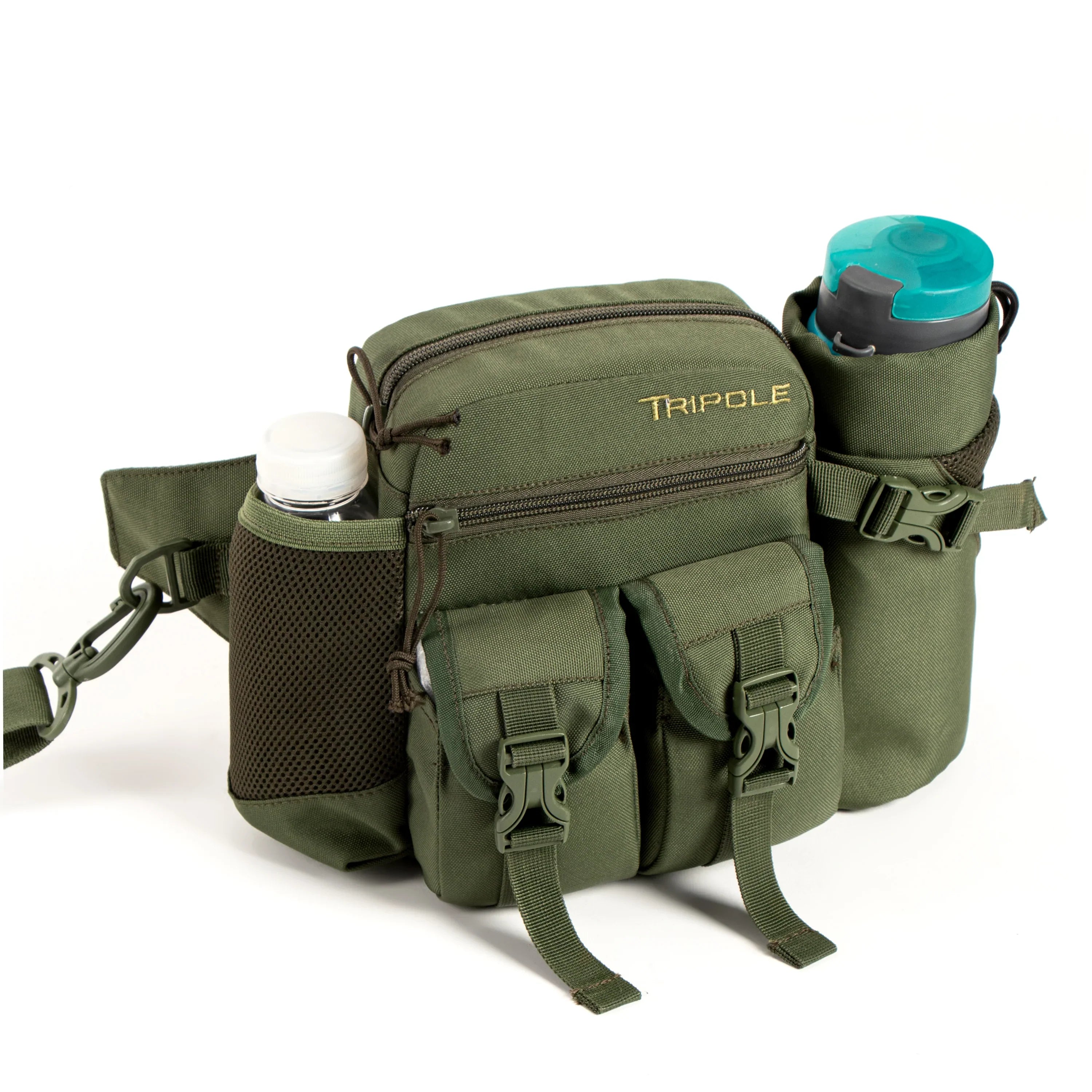 Tripole Waist Pack with Detachable Bottle Holder - Multi-Utility Waist and Sling Bag for Hiking, Cycling, and Backpacking Army Green